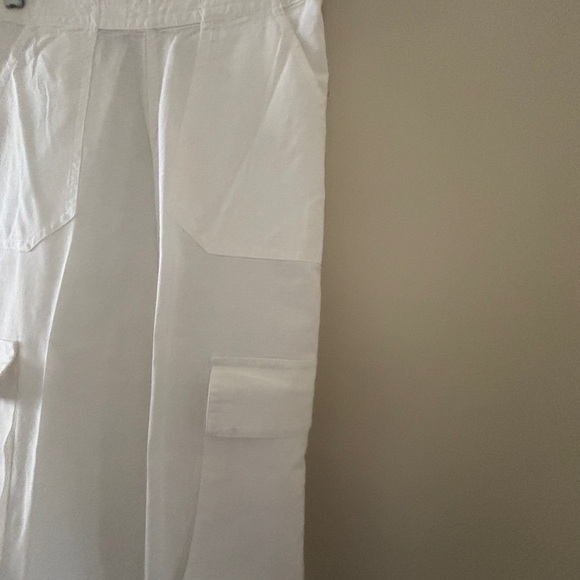 Ladies white linen blend wide leg pants - Picture 3 of 16